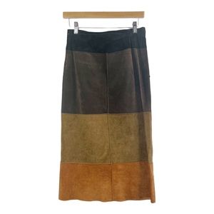 Illia Small Maxi Skirt Suede Earth Tones Horizontal Block Stripes Vintage Stripe